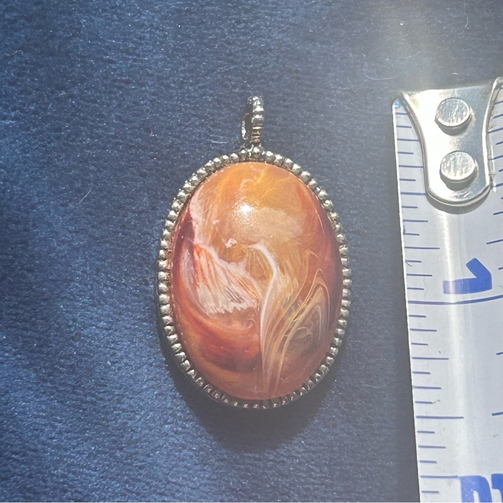 Vintage Agate Pendant With Natural Phoenix Cabochon Silver Setting (acid tested) - Picture 5 of 6